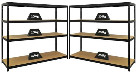 PROREGAL Mega Deal | 2X Schwerlastregal Giant Elephant | HxBxT 160x180x60cm | Fachlast 200kg | Schwarz | Kellerregal, Steckregal, Garagenregal, Lagerregal