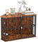 PawHut Corner Dog Crate Furniture, Dog Kennel Side End Table TV Stand with Two Bowls, Feeding Door, for Small, Medium Breeds, Rustic Brown