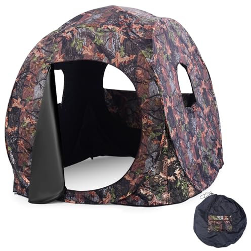 HOMASIS Jagdzelt für 2-3 Personen, Pop up Tarnzelt mit 3 Fenstern & 1 Tür, tragbares Jagdversteck mit Tragetasche, Jägerzelt für die Hirsch- und Wildschweinjagd, 152 x 152 x 163 cm