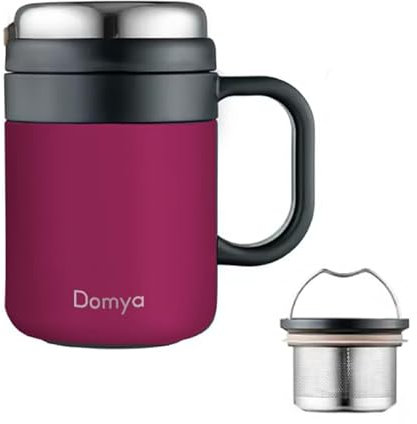 Taza de Te/Café Termo Acero Inoxidable (Cereza) con Colador Removible, 500 ml - Mantiene Líquidos Fríos y Calientes, Aislamiento 12+ Horas, Ideal para Té, Café, Viajes, Oficina y Camping