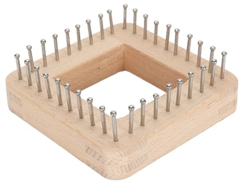Msiud Quadratischer Buchenholz Strickrahmen 10x10cm, Edelstahlnägel für DIY | Feste Edelstahlnägel, glattes Buchenholz, einfache Handhabung, für Schals Kissen, ideal für Eltern-Kind-Basteln und Hobby