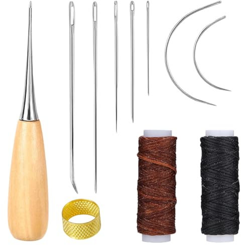 11Pcs Leather Repair Kit,Leather Sewing Tools Waxed Thread and Needles for Fabric Sewing Upholstery Tools for Sofas Carpet Furs Sewing,Thimble for DIY Sewing