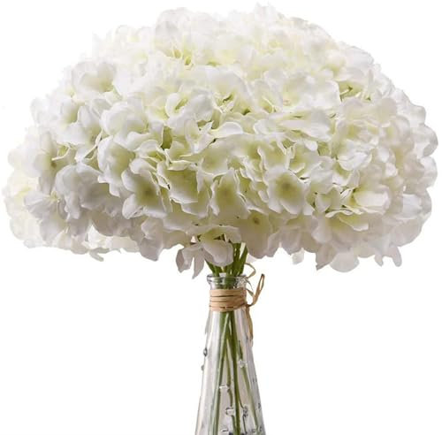 Yaoliucp 10pcs Fleurs d'hortensia Artificielle, hortensias Blancs en Soie avec tiges, Fleurs artificielles réalistes et Flexibles pour la Maison, la fête, Le Jardin Faux Hydrangea