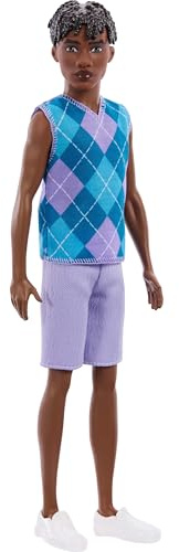 Barbie Style Ken Fashionista Puppe #253 | Modepuppe mit lavendelfarbenen Shorts, türkis-lila Shirt, ab 3 Jahren, JJN67