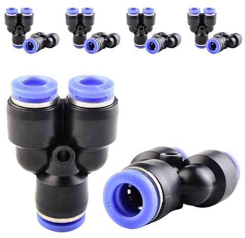 ANGEEK Connettore a Y a 3 vie da 8-6 mm, 10 pezzi, raccordo pneumatico riduttore, Connettori a innesto rapido, raccordi rapidi in plastica a 3 vie