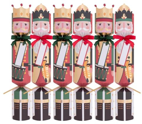 Harvey & Mason Pack of 6 Nutcracker Christmas Crackers - 12 Metallic Design Adults Xmas Holiday Dinner Table Decorations - Novelty Gifts Contains Hats Jokes With Name Tags