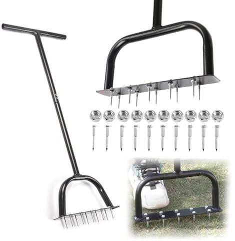 Rasenlüfter Manuell,Aerifizierer Für Rasen,Rasen Belüfter Hohlzinken Aerifiziergabel Mit 15 Eisen Spikes,Mit Langstiel Bodenbelüften,Rutschfest t-Griff,Für Hof Belüftung,Garten Pflege Werkzeug