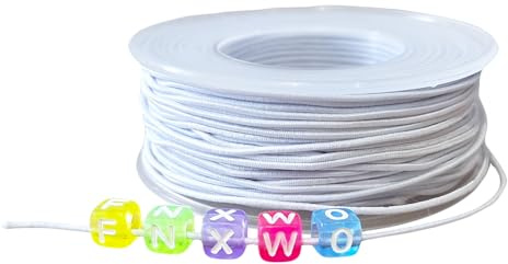 HENGLUO 1mm Gummiband für Armbänder, 30m Armband Gummiband Elastisch, Weiß Armband Schnur Elastisch für Perlen, Gummikordel für Halsketten, Stirnbänder, Knoten, Bündeln und Basteln