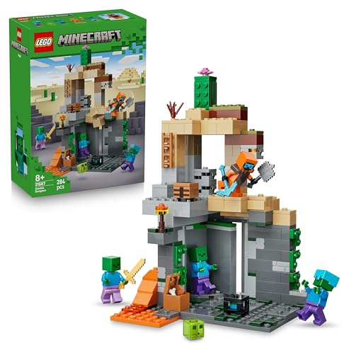 LEGO Minecraft Zombie Dungeon - Giocattolo Interattivo con Minifigure di Viandante, 3 Figure Zombie, Slime e un Tavolo da Crafting - Regalo per Gamer, Bambini e Bambine da 8 Anni in su - 21587