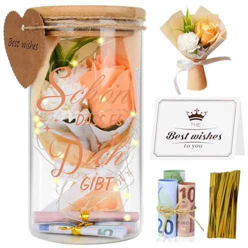 NEUFOOD Personalisierte geschenke,LED Flaschenlicht mit Spruch Schön dass es Dich gibt,Freundin Lieblingsmensch Geburtstag Hochzeit Weihnachten