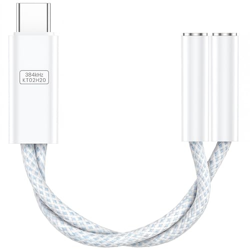 VUM USB-C to Dual 3.5mm Headphones Jack Hi-Res Audio Adapter Splitter | 32-bit/384kHz Hi-Res, TRRS HD Mic Input Supported, 1-in 2-Out Hi-Fi Stereo USBC Audio Splitter, OFC Cable with Silver-Plated