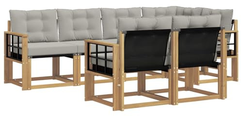 vidaXL Outdoor-Sofagarnitur mit Kissen 7 pcs Weiß und Hellgrau, Moderner Outdoor-Sofa, strapazierfähige Gartenmöbel, Lounge für Terrasse, Komfortables Sitz-Set