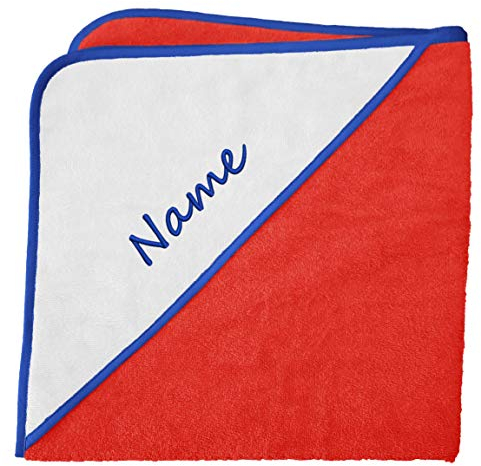 Nashville print factory Baby Kapuzenhandtuch Kapuzentuch Hooded Towel Handtuch mit Kapuze Babybadetuch | Bestickt mit Namen (Red/White/Blue (Rot/Weiß/Blau))