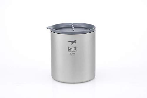 Keith Titanium Double Wall Mug 600ml with Lid - Lightweight Insulated Mug for Outdoor Adventures and Everyday Use