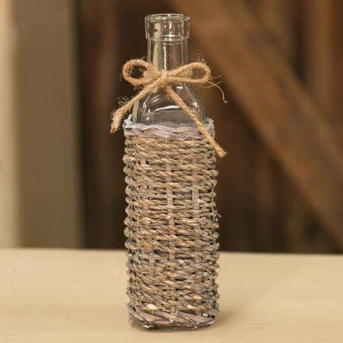 Bouteille en verre à col long en jonc de mer
