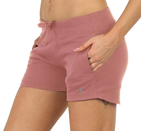 icyzone Damen Sweatshorts Kurze Hose Jogginghose Sport Laufen Shorts mit Taschen (L, Dusty Pink)