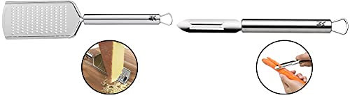 WMF Profi Plus Käsereibe Edelstahl 25 cm, feine Reibefläche, Parmesanreibe, Zitronenreibe, Cromargan Edelstahl teilmattiert & Profi Plus Sparschäler 19 cm, Gemüseschäler rostfrei