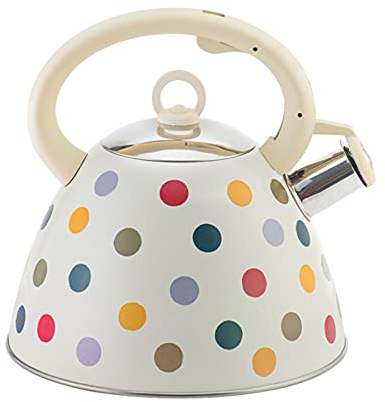 NIUXICH Tea Kettle,Heavy Duty Whistling Teakettle Teapot with Handle BPA Free Hot Water Fast to Boil Suitable for 1-6 People(3L,Polka Dot Style)