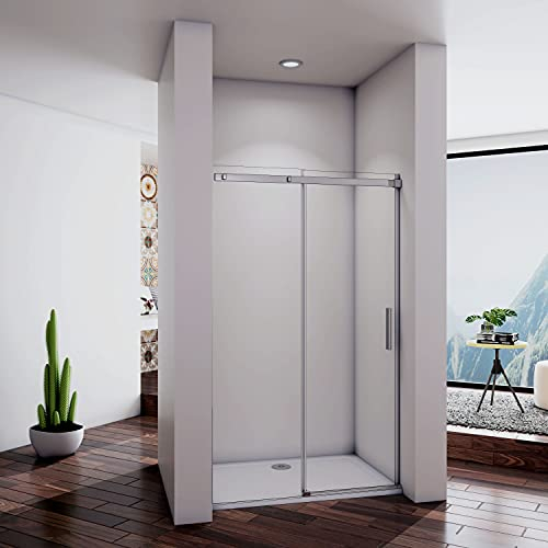 Acezanble Porte de douche coulissante 110x195cm en niche, porte de douche à l’italienne sans receveur, 8mm verre transparent et anticalcaire