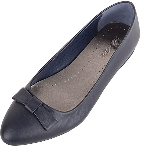 Womens Genuine Leather Slip On Formal Smart Work School Suit Ballerina Style Dolly Shoes - Navy - UK 6 / EU 39