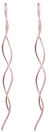 Reffeer Ohrringe aus massivem 925er-Sterlingsilber, doppelt linear, gebogen, mit Quasten, Einfädler, baumelnde Ohrringe, perfekt für Frauen, Teenager (C-Rose Gold Plated)
