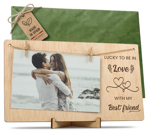 CONTRAXT Valentine's photo album frame. Photo holder Frame to hang photos with wooden clips gifts details original ideas special happy valentine's day lovers wonderful man (Couples EN)