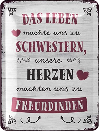 LANOLU Retro Blechschild Schwester - Geschenk Schwester mit schönem Spruch für dein Schwesterherz - vintage Metallschilder mit Spruch in Holz Optik für Lieblingsschwester 15x20cm