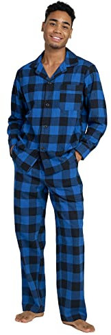 LAPASA Ensemble de Pyjama Homme Chaud & Confortable 100% Flanelle de Coton M95 Ensemble à Carreaux Noir & Bleu, M