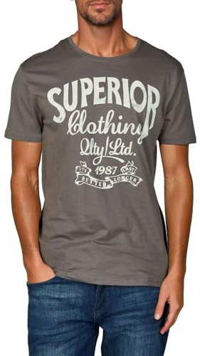 riverso Tshirt Herren Baumwolle Regular Fit RIVLeon Rundhals Kurzarm Sommer Tee Shirt Print, Größe:XL, Farbe:Tornado Grey (B1JD)