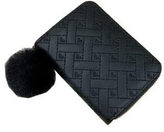 YKKJ Geldbörse Damen Kurz Pelzknäuel Reißverschluss Multi-Kartenhalter Kleine Geldbörse (Schwarz)