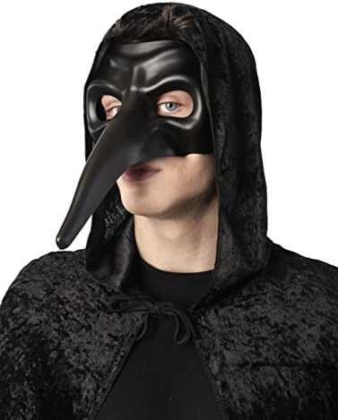 Máscara de Médico de la Peste para Disfraz Medieval Adulto, Mask con Pico Similar a un Pájaro para Halloween Carnaval y Fiestas Temáticas, Talla única (Negro)