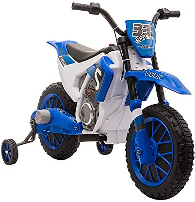 HOMCOM Kids Electric Motorbike, 12V Battery Powered Kids Motorbike for Boys and Girls with Training Wheels, Start-up Button, Pedal, Age 3+
