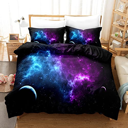 JLCZBT Kinder Bettwäsche Galaxie 135x200 cm, 3D Weltall Starry Planet Universum Galaxy Bettbezug Sternenhimmel Thema Bettwäsche Set mit Reißverschluss (A2,135 x 200 cm)