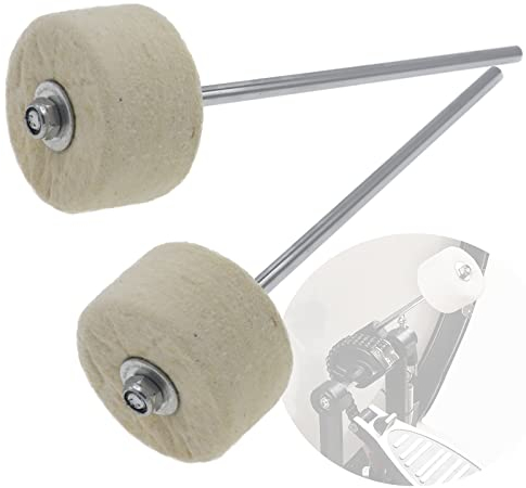 Cheerock 2pcs White Felt Bass Drum Pedal Beater, 180mm Double Kick Drum Pedals Beater, Stainless Steel Handle Bass Drum Pedal Beater, Drum Percussion Parts Accessories