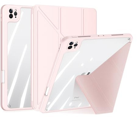 Magi Series - Funda protectora para Apple iPad Pro 12.9 (2018/2020/2021/2022), funda protectora desmontable de piel sintética + PC + TPU para encendido y apagado automático con soporte origami (rosa)