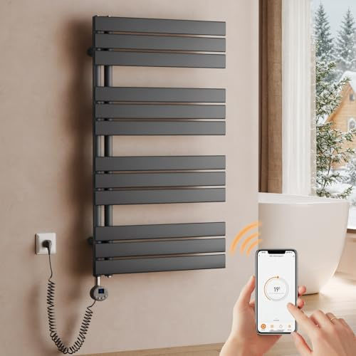 S'AFIELINA Toallero Eléctrico Baño 1041×600 mm, 600 W, Antracita | Radiador Toallero Eléctrico con Termostato, WiFi, Temporizador Programable, Pantalla LCD, Control por App