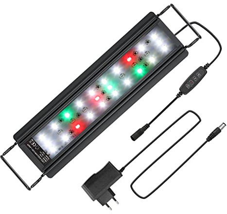 Yakimz Aquarienbeleuchtung LED, 10W Aquarium LED Beleuchtung RGB, einstellbare Zeitschaltung Aquariumleuchte, Timer, einstellbare Helligkeit, mit ausziehbarer Halterung für 30cm-45cm Aquarium Lampe