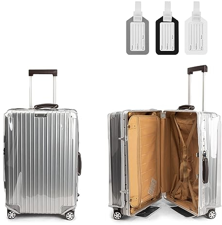 Chostky Kofferabdeckung Klarer PVC-Gepäckschutz, Transparente Gepäckabdeckung mit 3-Gepäck-Tags, wasserdichte Gepäckschutzabdeckung ohne Entfernung für Koffer, Radgepäck (28-Inch)