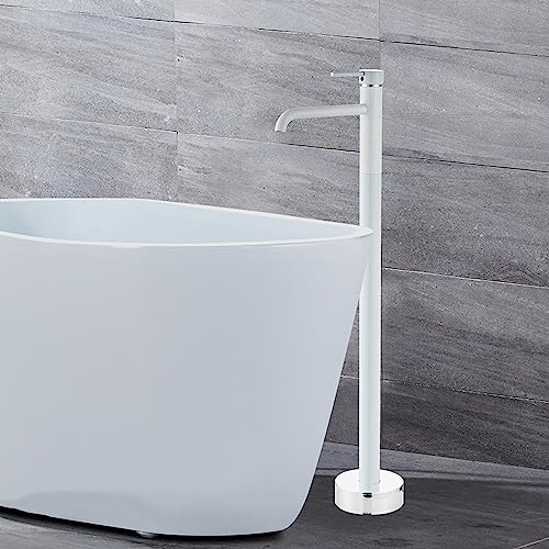 ZYCDP Robinet de Baignoire Autoportant,Mitigeur Baignoire ilot sur Pied Laiton,Robinet Baignoire ilot Monocommande,Mitigeur De Baignoire Monotrou Chaud Et Froid Monté Au Sol,Blanc