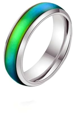 Mesnt Edelstahl Ring Frauen, Männer Frauen Verlobungsring Farbwechselnder Stimmungsring 6MM, Silber, Größe 70 (22.3)