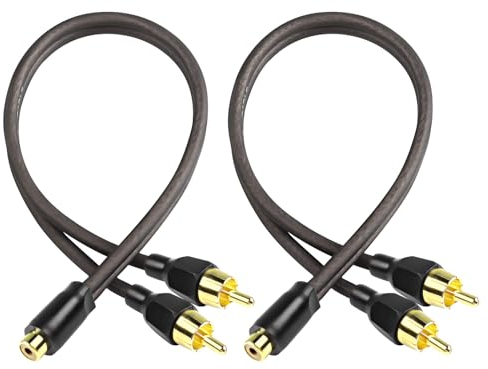 XMSJSIY RCA Cable Car Audio Y Splitter Cable Female to Dual Male Gold Plated Stereo Audio Adapter Gold Plated Plug Connectors Extension Cord for Amplifier Subwoofer -29cm - 2PCS (Female to Dual Male)