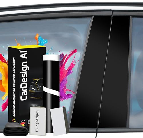CarDesign AI Dekor Zierleiste passend für VW Golf 6 VI 2008-2012 (5-Türer, Kompakt): Lackschutzfolie für B- C-Säule Blende Abdeckung Links/rechts Vordertür/Hintertür (Schwarz-Hochglanz)