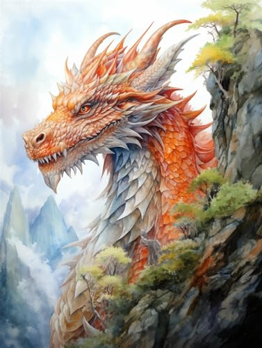 Taxpy Handgemalte Leinwandbilder Drache auf Felsen,40 * 50cm Bild Bilder auf Leinwand Wandbild Poster Leinwandbild Foto Canvas Wandbilder Wohnzimmer Deko