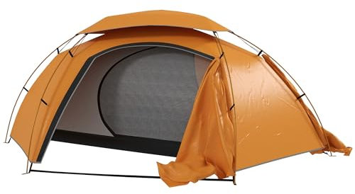 Outsunny 1-2 Man Camping Tent, Dome Tent with Removable Rainfly and Aluminium Frame, 2000mm Waterproof, Portable with Bag, for Fishing Hiking Festival, Orange