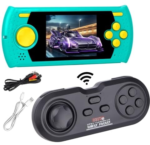 Console di gioco portatile, schermo HD da 3,0 pollici precaricato 338 classici videogiochi retrò con maniglia wireless, uscita TV a 8 bit, modalità doppio lettore (verde)