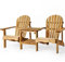 AMATA Double Adirondack Stuhl mit Tisch für Draußen, UNGURS Collection - Komfort für Zwei - Wetterfester Holzstuhl für Terrasse, Hinterhof und Garten Feuerstellen - Ergonomisch und Langlebig (Braun)