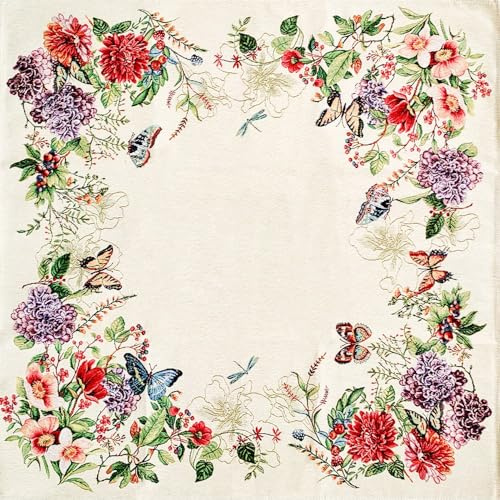MAGIE DI CASA Tischdecken aus Gobeline, Jacquard-Verarbeitung, hergestellt in Italien (BUTTERFLY, 4 Personen, 140 x 140 cm)