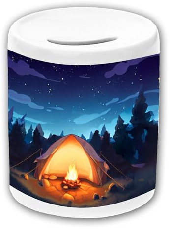 Keramik Spardose mit Personalisierung z.B. Name und Schriftartwahl (Zelt)