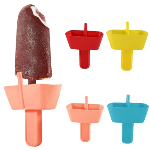4 Stück Tropffrei Eis am Stiel-Halter für Kinder, Drip Free Popsicle Holder Wiederverwendbarer Eisbecher Silikon Halter für Kinder Tropffrei mit Strohhalm（Rot Gelb Grün Rosa）