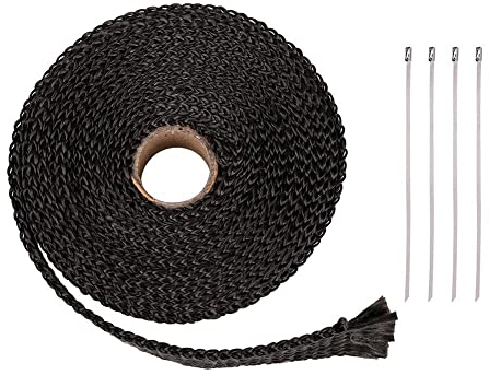 WANGZEYU Hitzeschutzband 5 m Rolle Fiberglas Hitzeschild Motorrad Auspuffkrümmer Hitzeband Wärmeschutz Auspuffrohr Isolierung +4 Krawatten Auspuff Dichtband (Color : Noir)